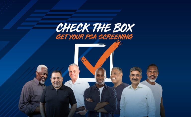 Check the Box- Get Your PSA Screening logo with men along bottom of banner